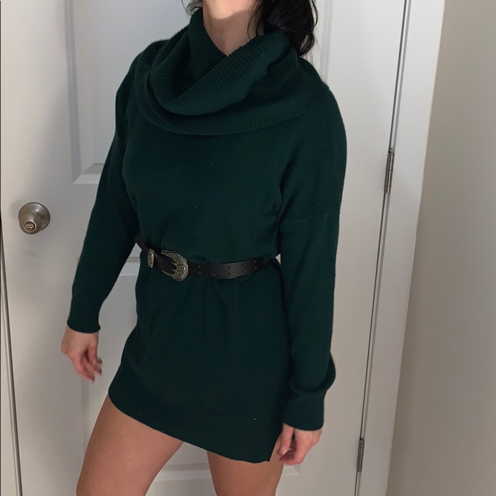 Cowl neck sweater dress Hunter green